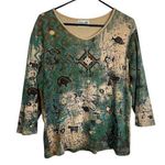 Cactus Shirt Womens Large Green Aztec Animals V Neck Rhinestones Tribal Casual Photo 0