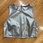 Kirious Women's Metallic Faux Leather Crop Top Trendy silver Sz L Photo 2
