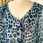 ZARA  Ruffled Animal Print Long Sleeve Blouse Top in Blue / Black Photo 4