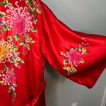 Vintage Red Silk Kimono Robe Embroidered Floral Long Sleeve Belted Golden Bee Size undefined Photo 4