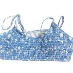 SheIn Womens Bikini Top S Blue white Floral Smocked Adjustable Straps Beach Photo 0