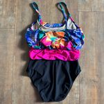 Vintage 90’s Robby Len Bright Floral Colored One Piece Swimsuit Size Medium Pink Photo 1