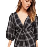 Free People  Miss Molly Plaid Puff Sleeve Mini Dress Black White Size 0 Photo 3