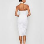 Bailey 44 Maive Halterneck Ruched Bodycon Stretch Midi Dress in White Size Large Photo 3