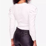 Free People Gemma Puffed Sleeve Cropped Henley Blouse Women's Small Ivory Boho Photo 1