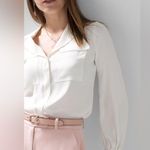 White House | Black Market Long sleeve pocket soft shirt Chiffon button down ecru minimalist office Photo 1