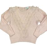 1980s baby pink sweater with faux pearl and lace detailing Size M Photo 2