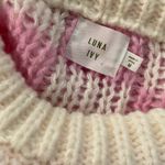 NWT Luna Ivy Size M Pink Cream Check Heart Chunky Knit Long Sleeve Crew Sweater Size M Photo 7