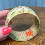 Iris Design Wide Resin Bangle Bracelet Hand Painted Floral Glitter Accents Green Photo 7