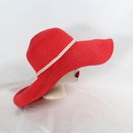Merona NWT Women's Large Red Coral Floppy Hat with Cream Braided Trim and Gold Beads Photo 2