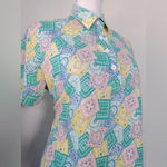 Vintage ‘90s David Smith Pastel Cottagecore Print Short Sleeve Polo Shirt Green Size M Photo 2