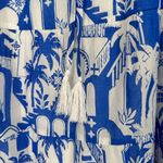 Sugar Lips Tropical Resort Print Mini Dress Blue White size 2X Cap Sleeves Tassel Photo 3