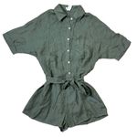 Vitamin A  Green Linen Playa Romper Size Medium Beach Coverup Belted NWOT Coastal Photo 3