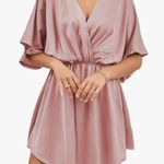 LYANER Women's Satin V Neck Twist Ruffle Flowy
Short Sleeve Mini Dress NWOT M Pink Size M Photo 5