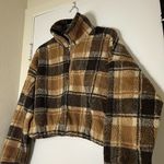Zaful New! Brown plaid fuzzy pullover cropped teddy sweater size large Photo 1
