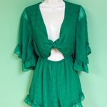 Francesca's Francesca’s Green Tie Front Romper Photo 1