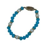 Boutique NWT Blue White Beaded Gold-Tone Tree of Life Pendant Rhinestone Stretch Bracelet Photo 7