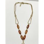 Lilly Pulitzer Boho Lariat Necklace Gold Tone Chain Pink Stone Tassel Pendant Photo 8