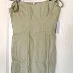 Reformation Dress Sawyer Linen Off-Shoulder Mini Green Dried Herbs 10 NWT Photo 0