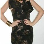 Milly of New York Black Gold Metallic Textured One Shoulder Bow Mini Dre… Size 2 Photo 1