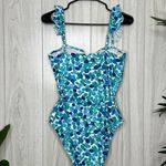 J.Crew Eco Ruffle Strap One Piece Swimsuit Blueberry Floral size 12 AU984 Photo 2