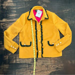 The Moon NWT  Mustard Yellow Blazer w green ruffle trim pearl buttons sz Small Photo 1
