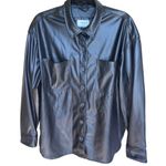 American Eagle Oversized Vegan Leather Shacket Black Long Sleeve Size L Photo 3