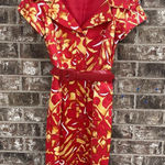 VTG Teri Jon Rickie Freeman Sz 6 Floral Hawaiian Collared Dress Abstract Artsy Red Photo 0