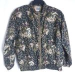 Vintage EVR Jacket Women Size Small Green Brown 100% Silk Full Zip Oversized Photo 0