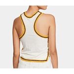 Free People Black Yellow Ivory Bora Bora Racerback Crochet Linen Blend Trim Tank Photo 9