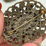 Antique AB Rhinestone Filigree Brooch + Clip On Earrings Set Germany 1920s Gold Photo 6