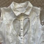 White Mini Dress Polkadots Puff sleeves Heart Cut Out Collar Frill Buttons XS Photo 1