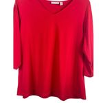 Susan Graver Red Liquid Knit Gold Arm Zipper 3/4 Sleeve Pullover V-neck 1x Top Photo 3