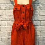 Urban Outfitters  Size Medium Orange Linen Blend Sleeveless Belted Romper Photo 1