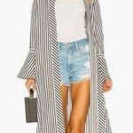 L'Academie L’Academie Alex Bell Sleeve Striped Duster Dark Charcoal/white Size S Photo 0