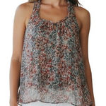 Ella Moss Gorgeous Silk Ruffle Trim Floral Pattern Lined Top EUC Size Small Photo 0