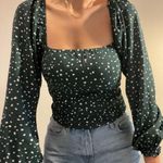 Abercrombie & Fitch AF Green White Polka Dot Long Sleeve Smocked Blouse Small Photo 0