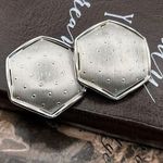 Vintage 1980s Oversized Retro Silvertone Spotted Hexagon Clipon Earrings Silver Photo 0