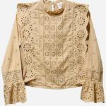 Tuckernuck  Hyacinth House Tan Eyelet Long Sleeve‎ Ruffle Gracelyn Blouse XS Photo 3