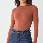 PUMIEY Bodysuit Womens Medium Brown Long Sleeve Crewneck Stretch Layering New Photo 0