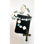 Christian prayer beads rosary beads white and turquoise beads silver cross Blue Photo 3