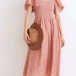 Madewell Lucie Linen Blend Smocked Midi Dress XL Cottage Boho Lagenlook Stretch Photo 0