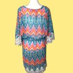Colorful Zigzag Patterned coverup with Lace Trim Blue Size undefined Photo 9