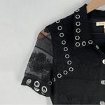 Maje  Black Lace Silver Grommet Details Snap Front Collared Romper Size XS Photo 3