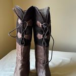 Eric Michael Eric‎ Michael Two-Tone Leather Knee High Boots 39 Fur Lined Wedge Heel Photo 4