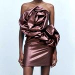 ZARA  Bloggers Fave Metallic Voluminous Flower Strapless Mini Dress Size Small Photo 1