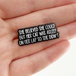 Cat Asleep On Lap Cute Enamel Pin, Cat Lover Gift Black Photo 0