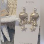 J.Crew  Statement Dangling Shell Earrings Gold With Rhinestones NEW Photo 2