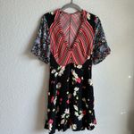 Free People  Mix It Up Black Floral Striped V-Neck Mini Dress Photo 2