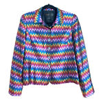 Nina McLemore Womens 100% Silk Blazer Jacket Size 6 Bright Multicolor Checkered Purple Photo 0